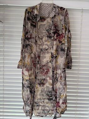 Mystree Sheer Floral Duster in Beige, Pink, Yellow, Gray